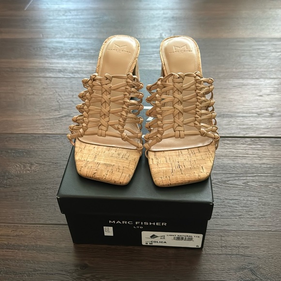 Marc Fisher NWT light Natural Cólica block Cork Heel braided Sandal. - Picture 4 of 10